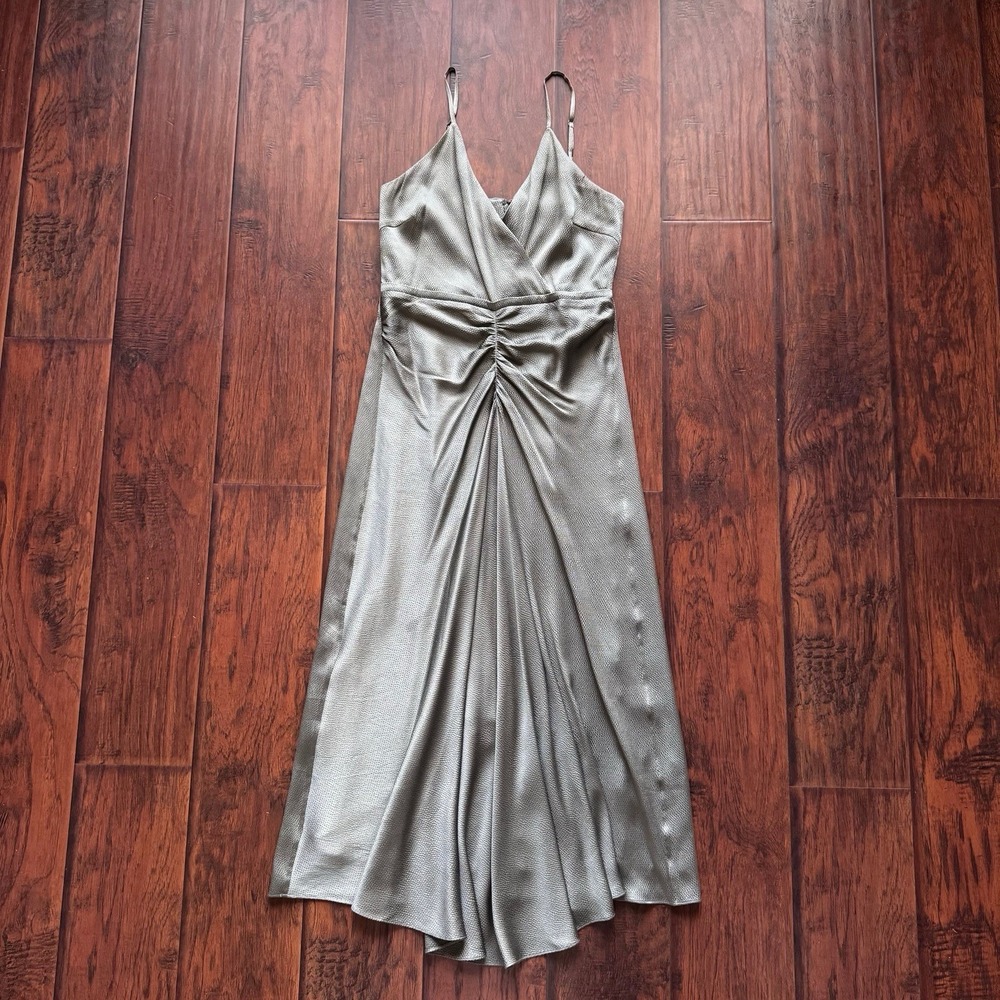 $448 Jonathan Simkhai Eucalyptus Green Silk Midi Dress Sz 6 Designer Chic Luxe - Picture 12 of 16